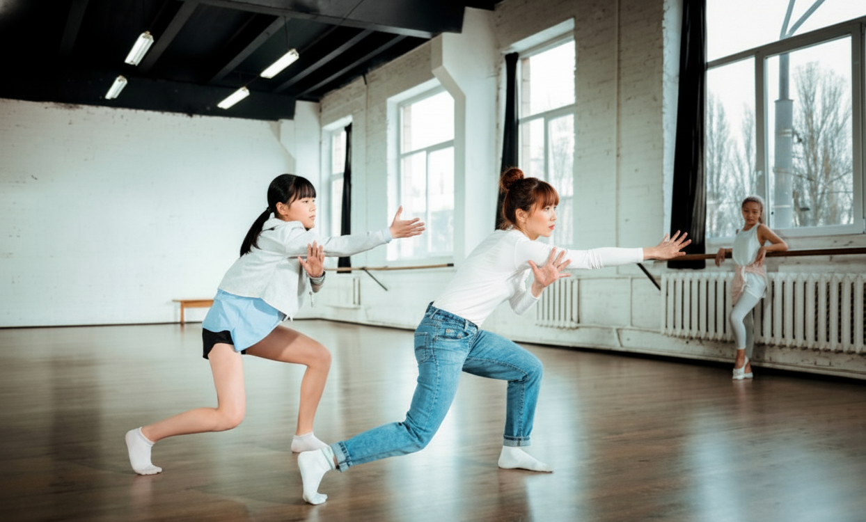 新体操の演技を指導する講師